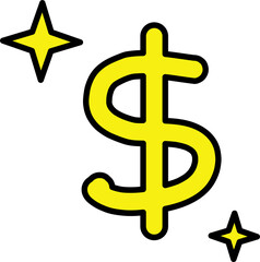 A symbol representing money with a shiny light next to it