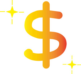 A symbol representing money with a shiny light next to it