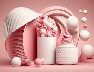 pink and white cosmetic beauty 3d background created with Generative AI technology