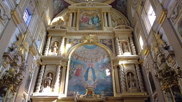 Interior of Cathedral of Puebla, a place with an incredible structure and astonishing catholic paintings, Mexico