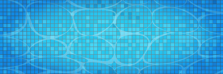Swimming pool caustics ripple background. Blue swimming pool for backdrop, banner, wallpaper, surface pattern, cover and banner. Swimming pool bottom background. Summer concept, vector illustration