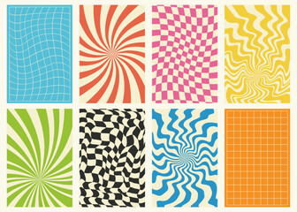 Set of groovy backgrounds. Trendy vector texture in retro psychedelic style. 