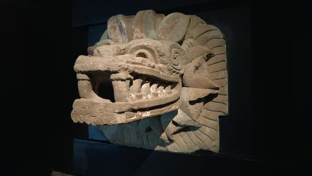 Sculpture of Quetzalcoatl, the feathered snake, god of the Aztec civilization, Teotihuacan, Mexico.