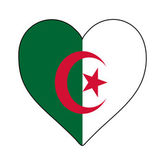 Algeria Heart Shape Flag. Love Algeria. Visit Algeria. Northern Africa. African Union. Vector Illustration Graphic Design.