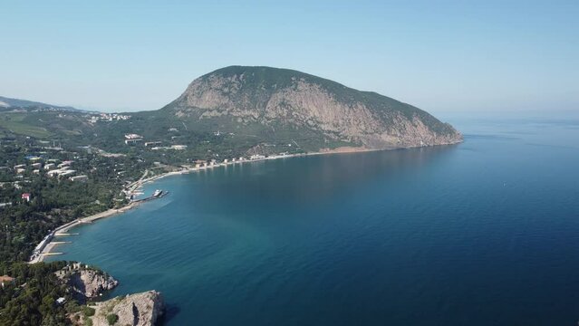 Panoramic view on Bear Mountain, Au-Dag, near city Gurzuf on the South coast of Crimea. Sunny day. Endless beauty of nature.