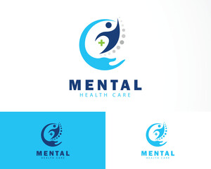 Abstract round symbol with happy human silhouette. Sport, fitness, medical or health care center logo design concept.