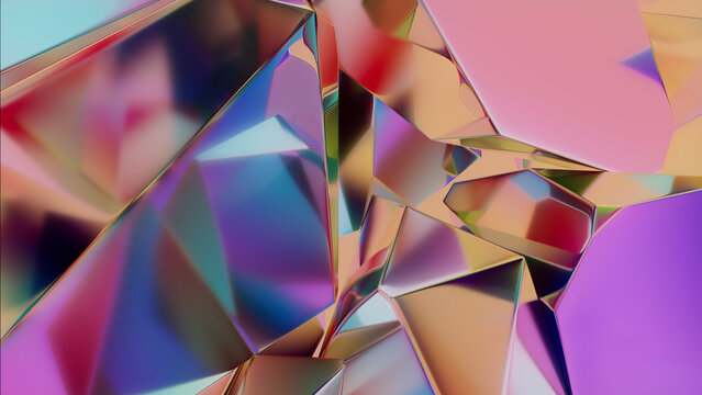 Contemporary Tech Wallpaper, with Shiny Crystal Fragments. Colorful, Multicolored 3D Render. 