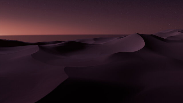 Sunrise Landscape, with Desert Sand Dunes. Beautiful Contemporary Background with Warm Gradient Starry Sky