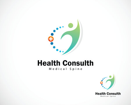 Abstract round symbol with happy human silhouette. Sport, fitness, medical or health care center logo design concept.