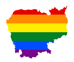 Obraz premium LGBT flag map of the Cambodia. PNG rainbow map of the Cambodia in colors of LGBT (lesbian, gay, bisexual, and transgender) pride flag.
