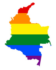 LGBT flag map of the Colombia. PNG rainbow map of the Colombia in colors of LGBT (lesbian, gay, bisexual, and transgender) pride flag.