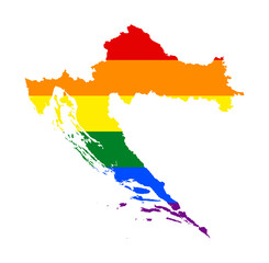 LGBT flag map of the Croatia. PNG rainbow map of the Croatia in colors of LGBT (lesbian, gay, bisexual, and transgender) pride flag.