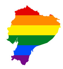 LGBT flag map of the Ecuador. PNG rainbow map of the Ecuador in colors of LGBT (lesbian, gay, bisexual, and transgender) pride flag.