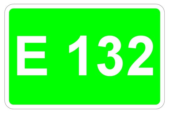 Illustration eines Europastraßenschildes der E 132 in Europa