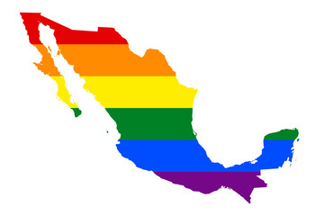 LGBT flag map of the Mexico. PNG rainbow map of the Mexico in colors of LGBT (lesbian, gay, bisexual, and transgender) pride flag.