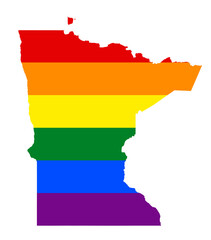 Obraz premium LGBT flag map of the Minnesota. PNG rainbow map of the Minnesota in colors of LGBT (lesbian, gay, bisexual, and transgender) pride flag.