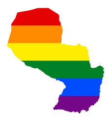 LGBT flag map of the Paraguay. PNG rainbow map of the Paraguay in colors of LGBT (lesbian, gay, bisexual, and transgender) pride flag.