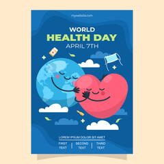 Poster del día mundial de la salud con planeta cuidando al corazón © Puchalt