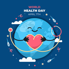 Ilustración del día mundial de la salud con corazón, estetoscópio y planeta © Puchalt