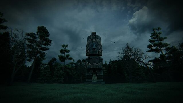 Ancient Mayan Aztec Statue 3D Video Animation