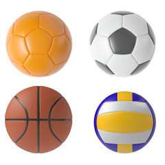 Sport ball set isolated transparent background 3d rendering
