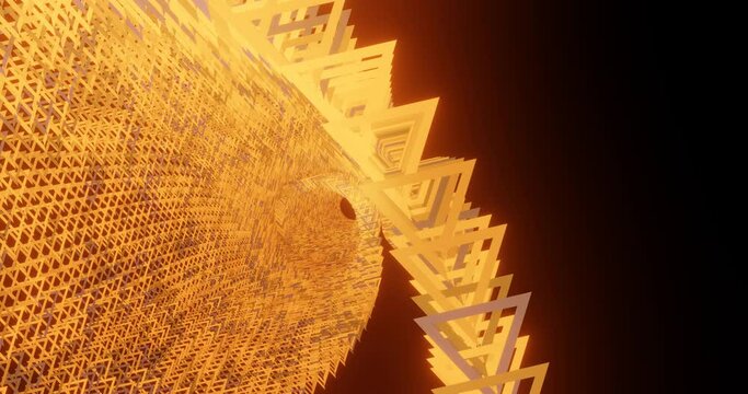 3d render with a tube of yellow glowing triangles