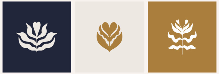 Fototapeta premium Minimalistic image of flowers in the form of a heart. Logo template for packaging, cosmetics, handicrafts, social media, beauty products, etc.
