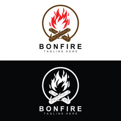 Campfire Logo Design, Camping Vector, Wood Fire And Forest Design