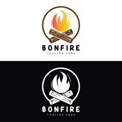 Campfire Logo Design, Camping Vector, Wood Fire And Forest Design