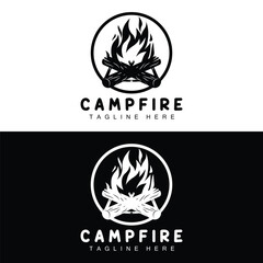 Campfire Logo Design, Camping Vector, Wood Fire And Forest Design