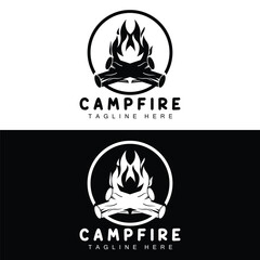 Campfire Logo Design, Camping Vector, Wood Fire And Forest Design