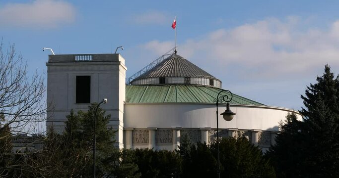 Sejm and Senat (parliament and senate complex) at Wiejska street, Warsaw, Poland