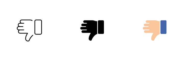 Thumb down icon. Rating, dislike, review, support, feedback. Vector set of icons in line, black and colorful styles isolated on white background.