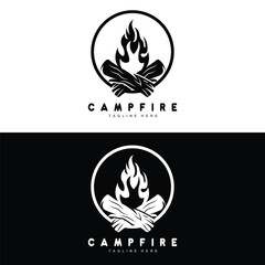 Campfire Logo Design, Camping Vector, Wood Fire And Forest Design