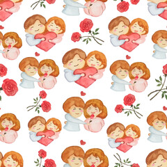 Watercolor hand-drawn Love Seamless Pattern 