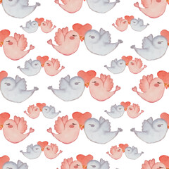 Watercolor hand-drawn Love Seamless Pattern 