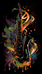 Saxophone. Music graphite poster, background, wallpaper. Printable artwork.