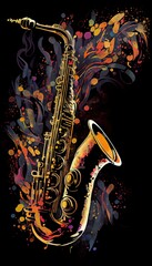 Obraz na płótnie Canvas Saxophone. Music graphite poster, background, wallpaper. Printable artwork.