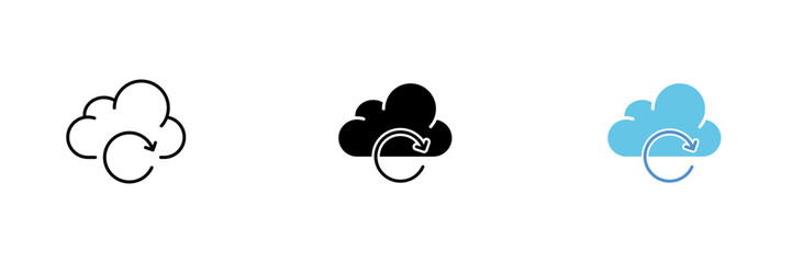 Cloud icon with cycle. Process automation, cloud storage of information. Vector set of icons in line, black and colorful styles isolated on white background.