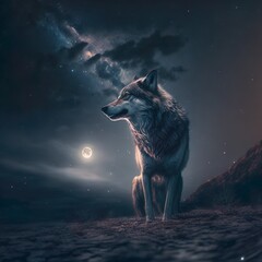 wolf looking at the moon