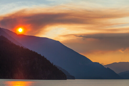 Sunset in the Coast Mountain Range, British Columbia, Canada.