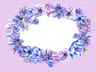 Fototapeta na wymiar Beautiful banner of spring flowers on a gentle background. watercolor illustration