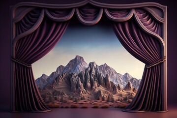 Theatre stage with scenic sets. Generative AI
