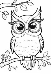 Owl Drawing Coloring Page For Kids created with Generative AI Technology - 572578874