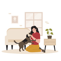 Flat design of happy woman with dogs. Illustration for website, landing page, mobile app, poster and banner. Trendy flat vector illustration