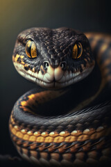 Fototapeta premium Snake portrait on dark background. AI Generative