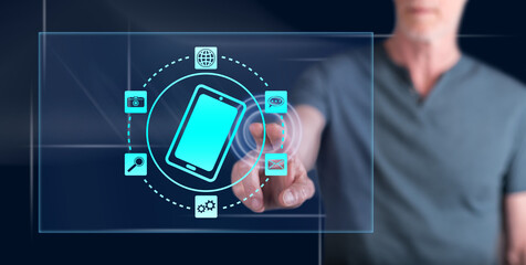 Man touching a mobile apps concept