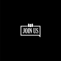 Join us label speech bubble icon isolated on dark background