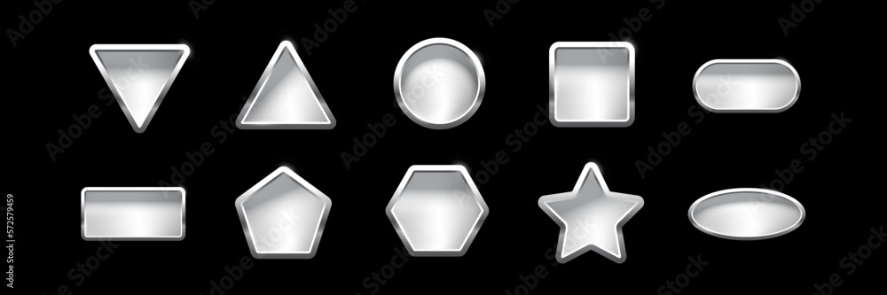 Canvas Prints steel glossy badges of different geometric shapes with frames and shine light effect vector illustra