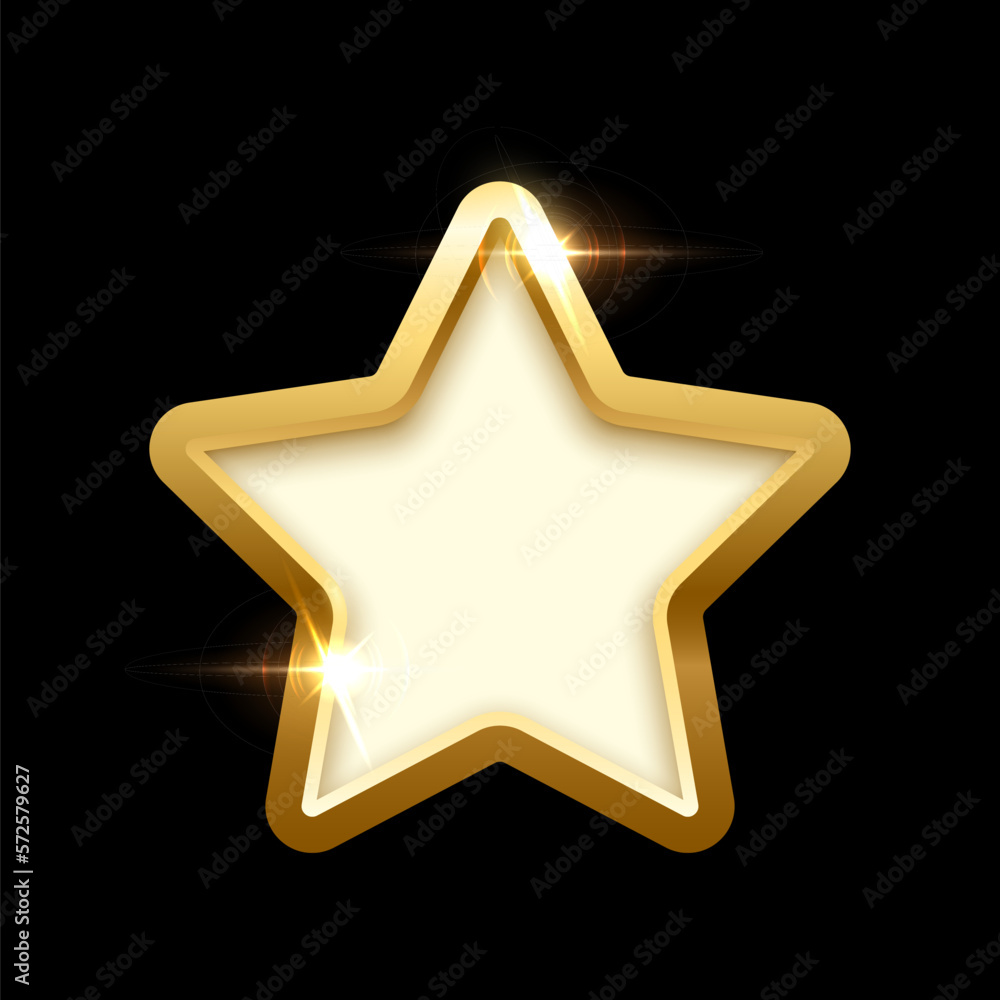 Poster 3d plate button of star shape with golden frame vector illustration. realistic isolated website elem
